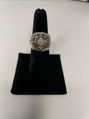 Silver and 14 K Gold Two-Tone Filigree Statement Ring Size 7
